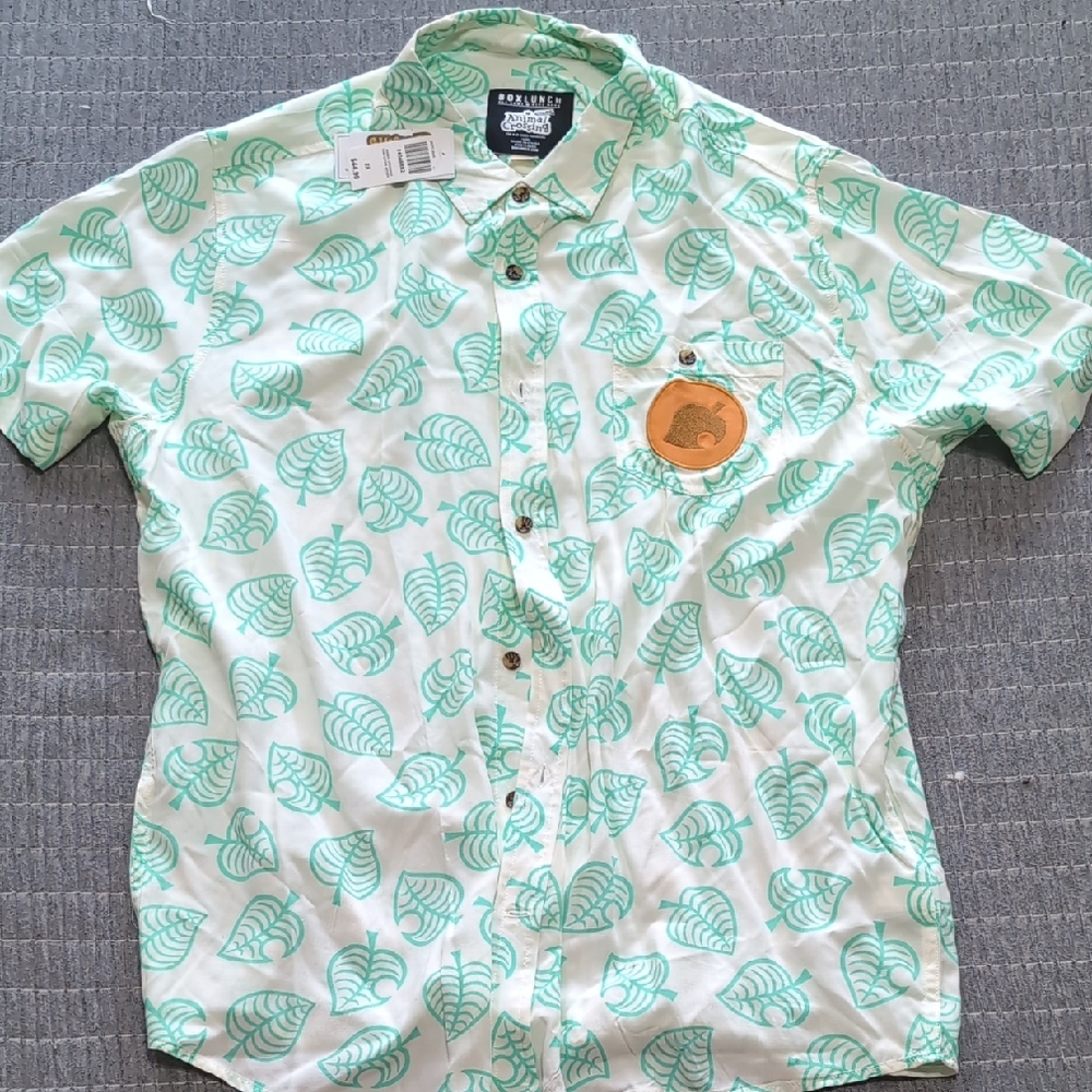 Men's Animal Crossing New Horizons Short Sleeve Leaf Print Shirt - Mint Green